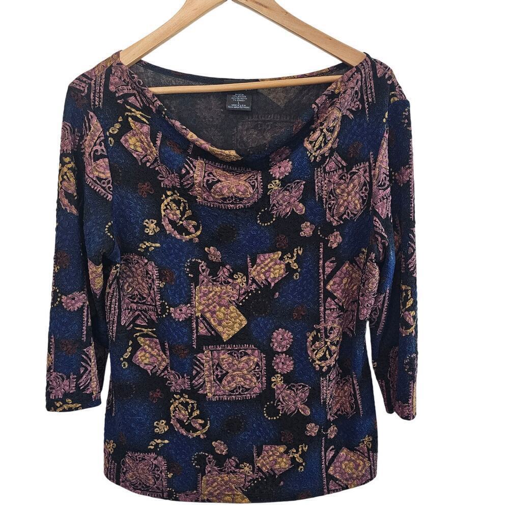 Y2K West End Blouse Womens Large Blue Abstract Retro Indie Top Whimsygoth Fairy